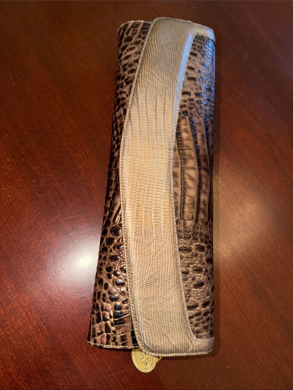 Brahmin Croc-Embossed Leather Clutch in Brown and Beige